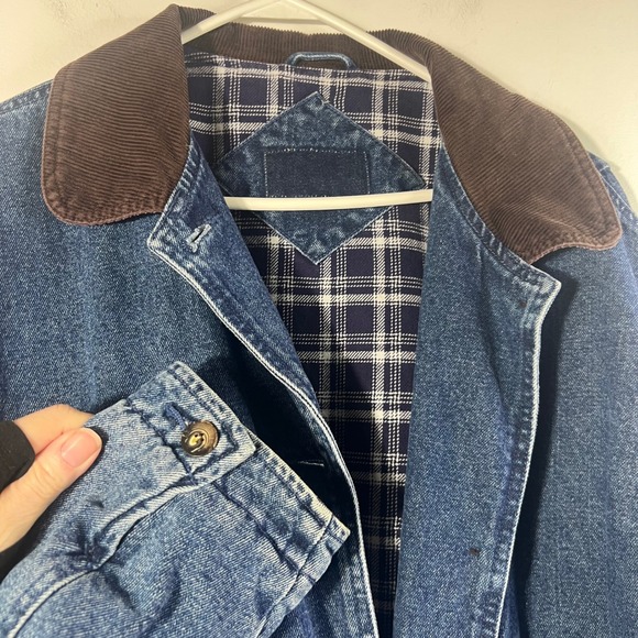 Vintage St Johns Bay Flannel Lined Denim Chore Jacket Corduroy Collar 2XL‎ - Picture 4 of 8